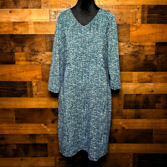 Croft & Barrow Blue White Shift Dress Long Sleeve Size Large L AB 510 - Picture 1 of 5